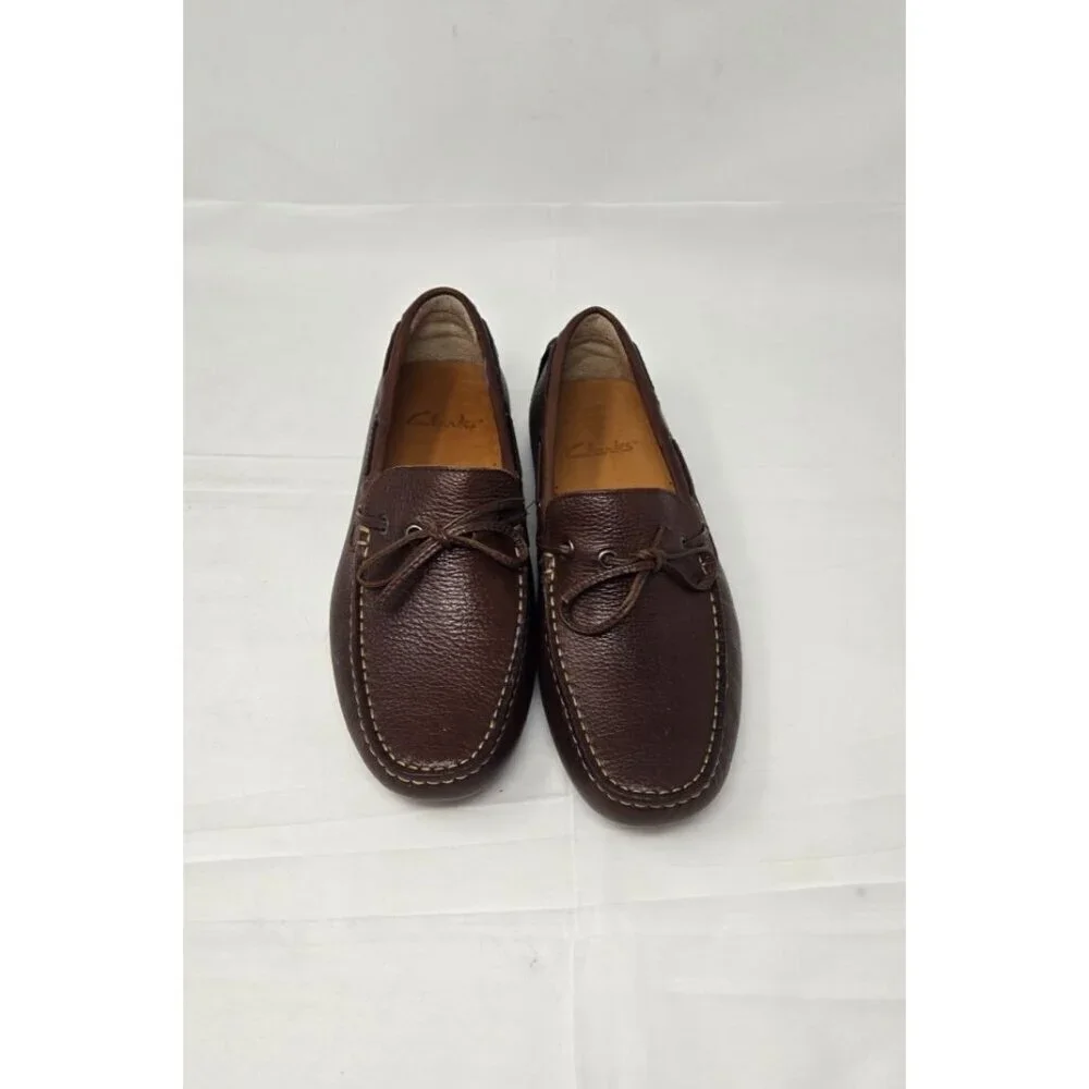Clarks men's brown Leather Slip On Loafer Mocs Driver Shoes size 8